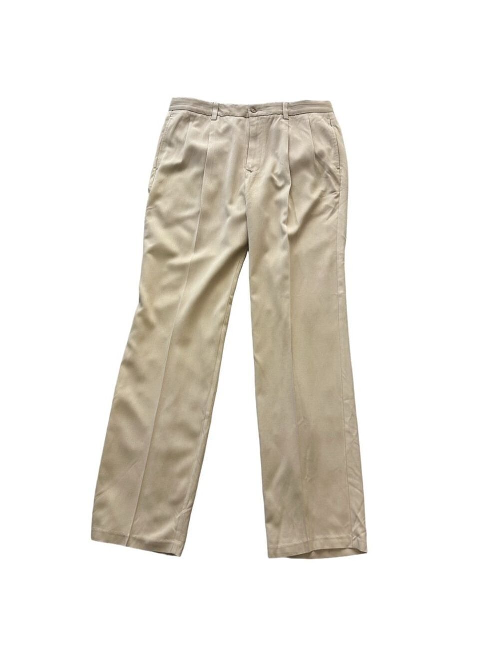 Tommy Bahama 100% Silk Pleated Dress Pants Beige 36 Herringbone